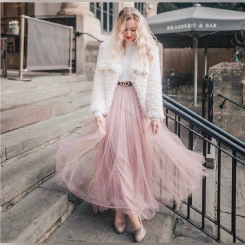 Little Mistress Pull On Tulle A-Line Maxi Skirt In Dusty Rose Size 4